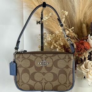 Coach Nolita 15 Brown Tan Blue‎ Signature Canvas Wristlet Bag C4580